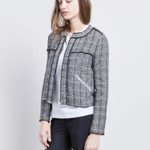Isabel Marant Etoile $430 Laura Wool Blend Tweed Zip Jacket, 40, Classic - Picture 2 of 9